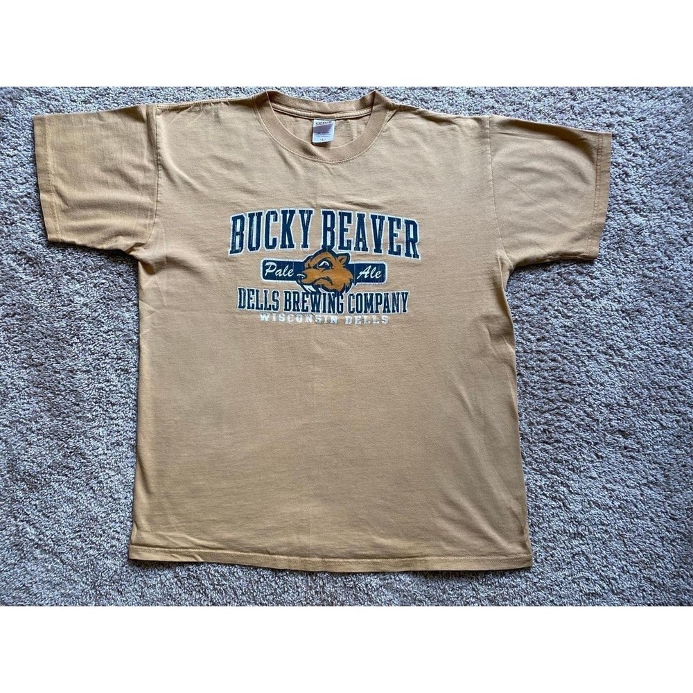 Bucky Beaver T Shirt Wisconsin Dells Brewing  Cotton Large Unisex Pale Ale s2